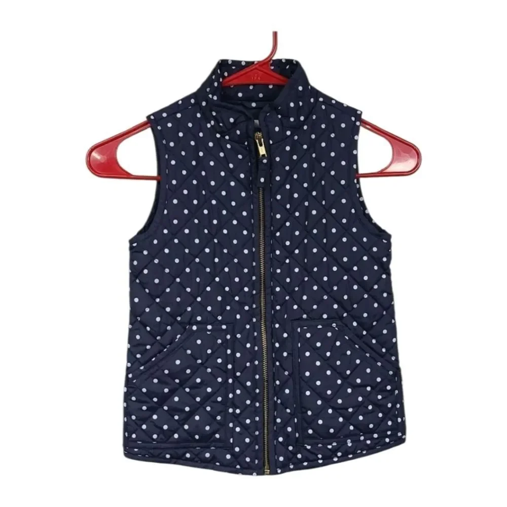 Crewcuts J Crew Girls Puffer Vest 4 5 Navy Polka Dot Quilted Jacket Preppy Kids